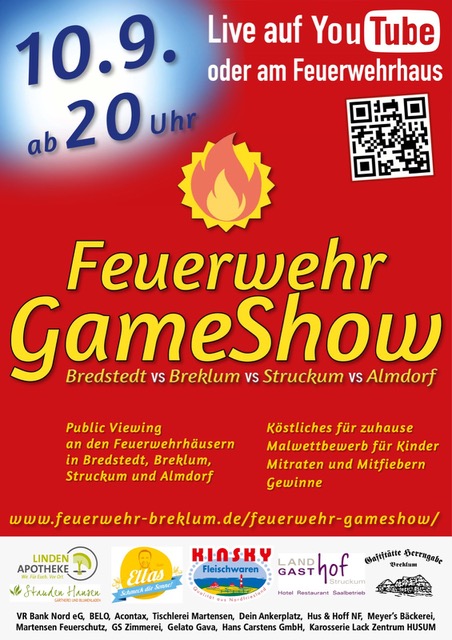 Feuerwehr GameShow im September in Breklum und live auf Youtube